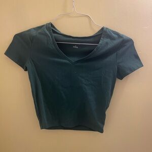 wild fable Short Sleeve V-Neck Crop Top — Forest Green